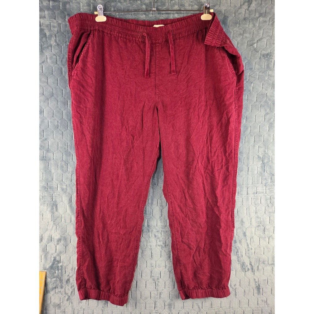 Wonderly Burgundy Linen Blend Jogger Pants XXL Plus Size Elastic Waist Drawstrin